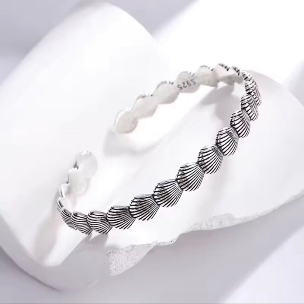 Sterling Silver Shell Link Cuff Bracelet